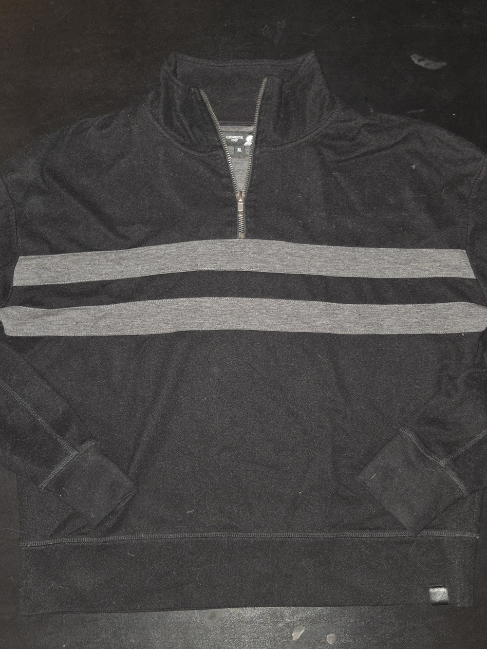Men's Black Quarter-Zip Sweater with Gray Stripes